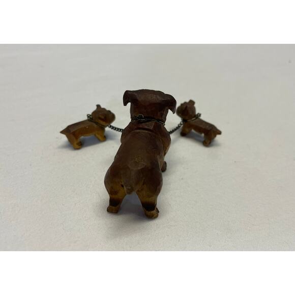 Vtg 40s 50s Chained Bulldog Figurines Wood Carved Knick Knacks Mini Mama Puppies - Picture 5 of 10